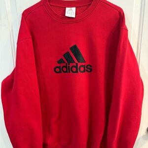 Adidas Men's Crewneck Red Sweater with Black Logo
